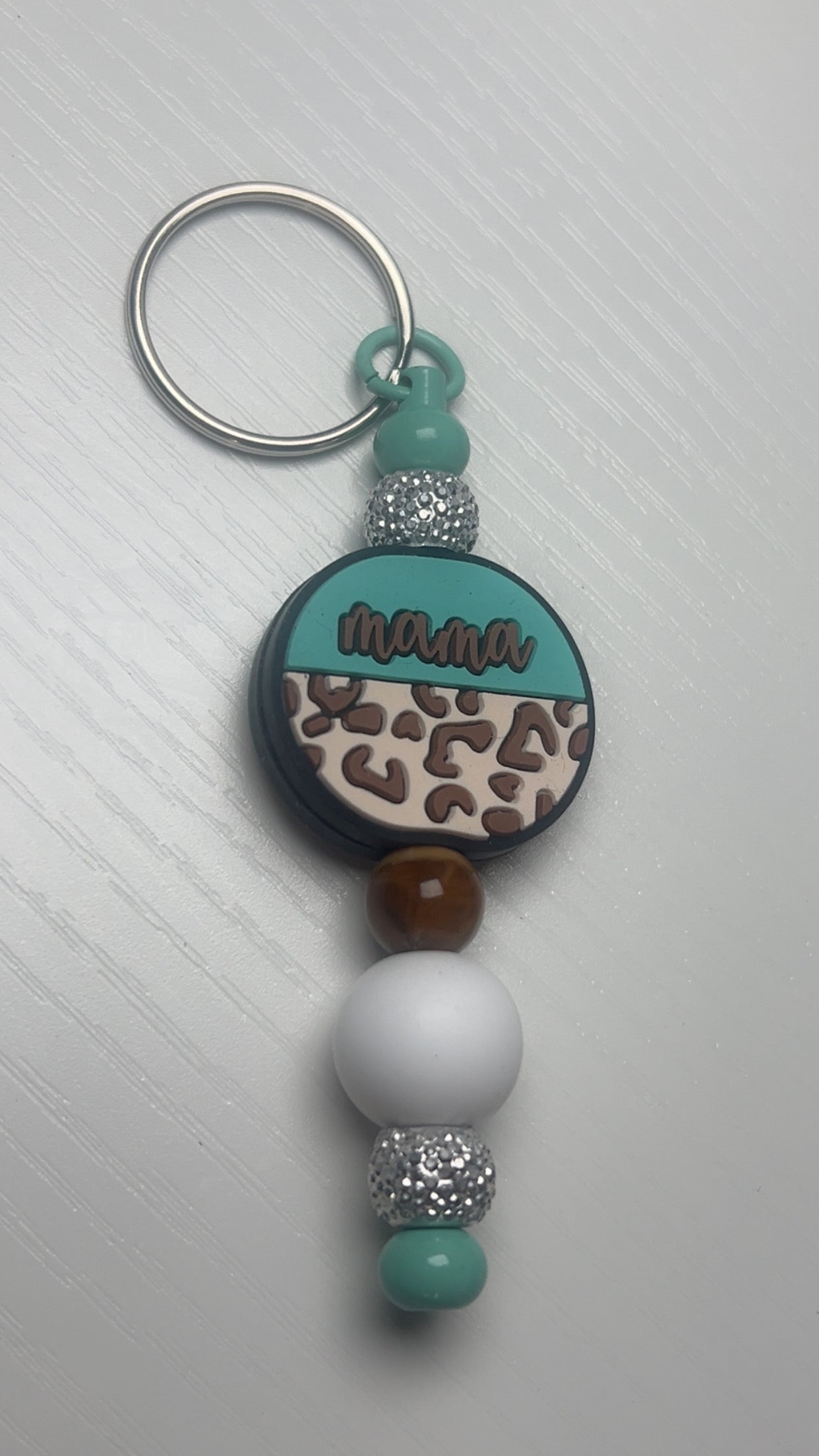 Teal leopard mom keychain