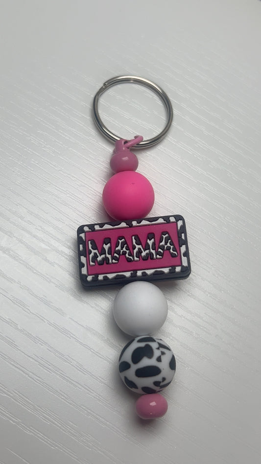 Cow print mama keychain