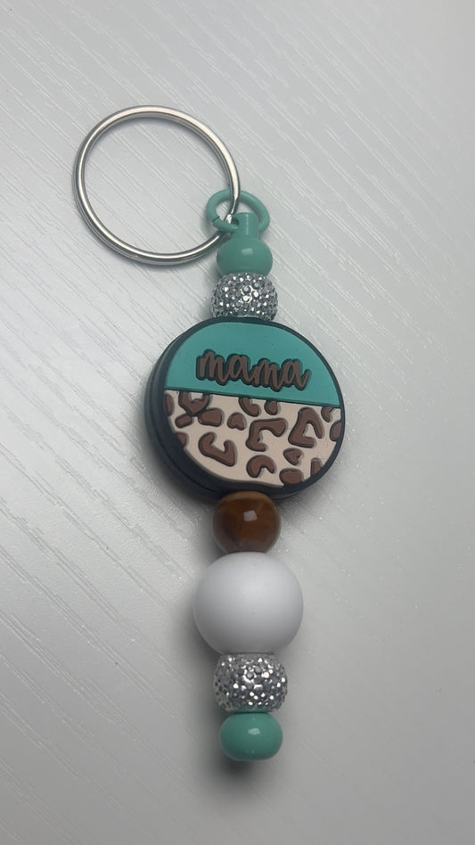 Teal leopard mom keychain