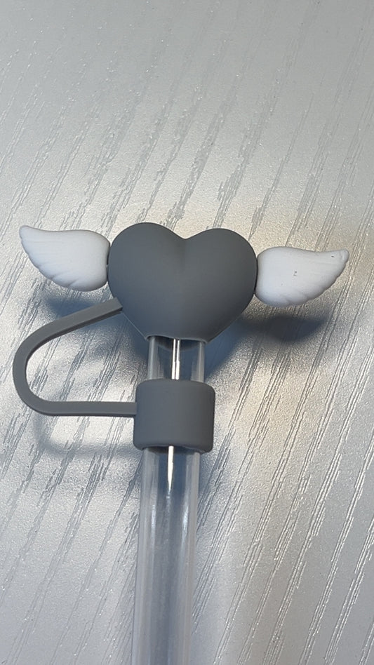 Grey heart straw topper